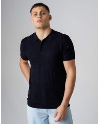 French Connection - Cable Knit Short Sleeve Button Collar Polo Shirt - Lyst