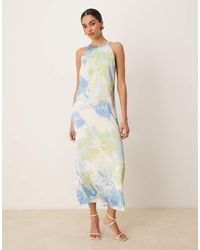 Vila - Satin High Neck Maxi Dress - Lyst