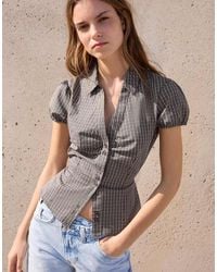 Bershka - Short Sleeve Poplin Shirt With Bow - Lyst