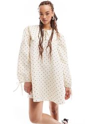 Monki - Mini Swing Dress With Collar And Tie Cuffs - Lyst