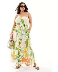 ASOS - Asos design curve - robe d'été longue avec buste froncée et bretelles réglables - imprimé fleurs abstrait coloré - Lyst