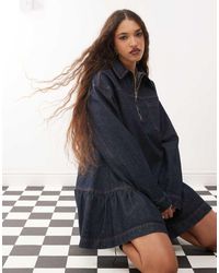 Collusion - Denim Mini Smock Dress - Lyst