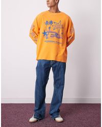 Weekday - Vaqueros Azules Holgados De Pernera Recta Con Detalle De Abertura En El Bajo Y Lavado Efecto Marmoleado Space De - Lyst