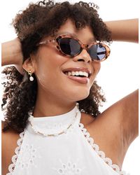 Pieces - Oval Cateye Sunglasses With Tortoiseshell Frame - Lyst