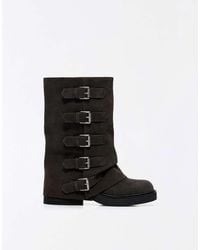 Bershka - Leather Trouser Ankle Boots With Buckles - Lyst