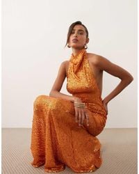 ASOS - Embellished Sheer Sequin Halter Maxi Dress - Lyst