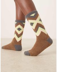 ASOS - Calzini Soffici Marroni Multicolore Con Motivo Fair Isle - Lyst