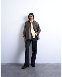 TOPSHOP - Faux Leather Bubble Camp Collar Casual Shacket - Lyst