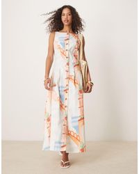 ASOS - Vestido Largo Abotonado Estilo Chaleco Con Estampado De Postales Y Cuello Barco De - Lyst