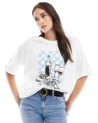 ONLY - T-Shirt Oversize Bianca Con Grafica Di Vino - Lyst