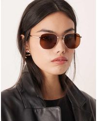ASOS - Polarized Lens Metal Hexagon Sunglasses - Lyst