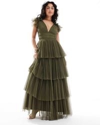 LACE & BEADS - Bridesmaid Ruffle Tiered Tulle Maxi Dress - Lyst