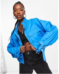 The Couture Club Oversized Cropped Utility Jacket - Blue