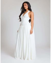 Missy Empire - Woven Plunge Boned Lace Up Halterneck Corset Maxi Dress - Lyst