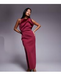 ASOS - Vestido Midi Burdeos Asimétrico Con Detalle Retorcido Exagerado De Tejido Efecto Neopreno De Asos Design Petite - Lyst