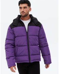 New Look Colour Block Puffer Jacket - Purple