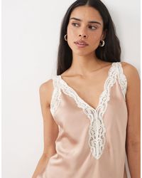 Mango - Satin Vest Top With Lace Trim - Lyst