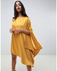 asos one shoulder midi dress in hammered satin