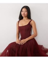 LACE & BEADS - Tulle Drop Hem Corset Maxi Gown - Lyst