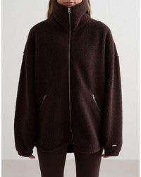 Aim'n - Cacao Teddy Borg Funnel Neck Zip Through Jacket - Lyst