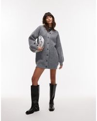 TOPSHOP - Knitted High V-neck Fluffy Cardigan Dress - Lyst