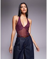 ASOS - – neckholder-body aus netzstoff und spitze - Lyst