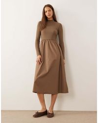 Threadbare - High Neck Jersey Poplin Mix Midi Dress - Lyst