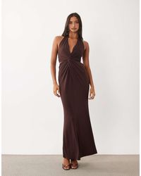 TFNC London - Slinky Plunge Halter Neck Knot Detail Tie Back Maxi Dress - Lyst