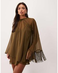 ASOS - Overlay Layered Fringe Hem Sleeve Mini Dress - Lyst