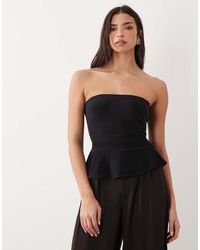 ASOS - Bandeau Peplum Top With Lace Up Back Detail - Lyst