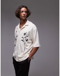 TOPMAN - Boxy Fit Textured Button Up Jersey Shirt With Floral Embroidery - Lyst