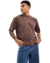 Pull&Bear - T-shirt coupe carrée - marron - Lyst