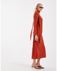 ASOS - Techy Fabric Scoop Neck Long Sleeve Maxi Dress With Scarf - Lyst