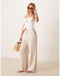 ASOS - Petite Relaxed Straight Leg Trousers With Linen - Lyst