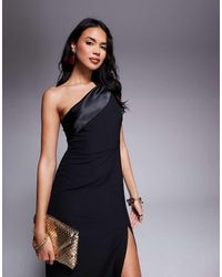 Vesper - Satin One Shoulder Contrast Maxi Dress - Lyst