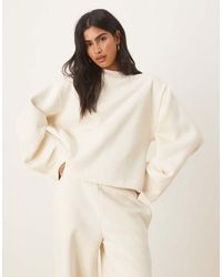 ASOS - Sudadera Extragrande Con Detalle Fruncido En Las Mangas E Interior Afelpado De -Blanco - Lyst