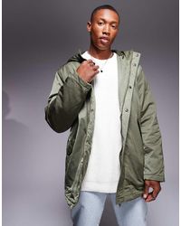 ASOS - Parka Acolchada Con Forro De Borreguito De -Verde - Lyst