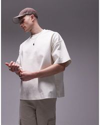 TOPMAN - T-shirt premium oversize pesante écru con spalle scese - Lyst