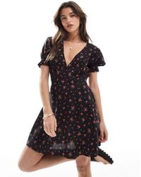 Miss Selfridge - Printed Spun V Neck Mini Tea Dress - Lyst