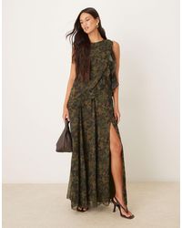 ASOS - Racer Neck Shift Maxi Dress With Ruffle Detail - Lyst