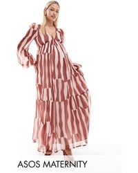 asos edition maternity embroidered floral maxi dress in dobby spot ASOS Asos Edition Maternity Embroidered Floral Maxi Dress In Dobby Spot in  Natural