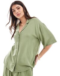 Vila - Chemise d'ensemble en aspect lin à manches courtes - vert - Lyst