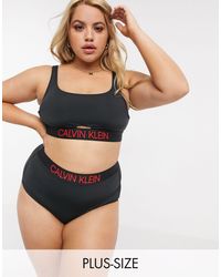 Calvin Klein Plus – e Bikinihose mit hohem Taillenbund und Logo - Schwarz
