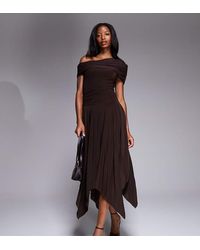 Kaiia - Exclusive Double Layered Slinky Asymmetric Drape Detail Drop Waist Fairy Hem Maxi Dress - Lyst
