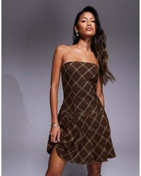 Kaiia - Exclusive Bandeau 90s Heritage Check Pleated Skirt Mini Dress - Lyst
