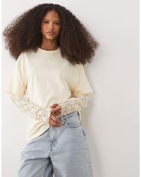 Miss Selfridge - Oversized T-shirt With Lace Sleeve - Lyst