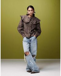 ASOS - Camisa A Marrones Con Solapas Extragrandes Con Volantes De - Lyst