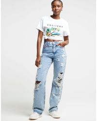 River Island - Stitch Ripped Relaxed Straight Fit Jeans - Lyst