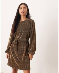Vila - Gold Foil Tie Waist Mini Dress - Lyst