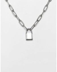 ASOS Necklace With Hardware Chain And Padlock - Metallic